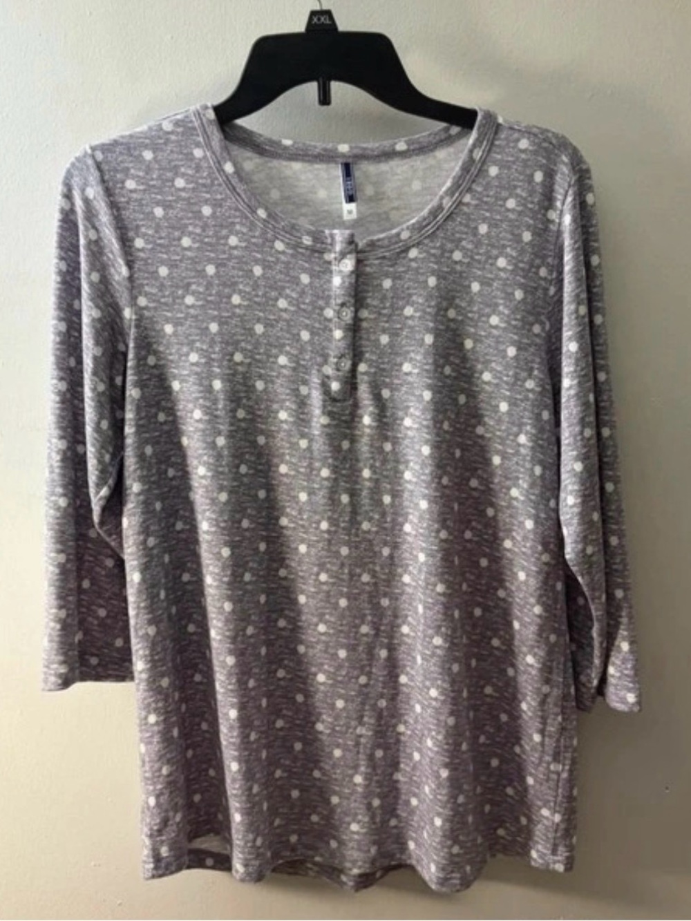 Izod Gray Polka Dot Henley Long Sleeve Tee